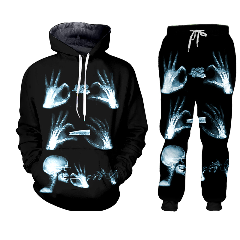 3D Printing X Ray - Hoodie pant Hip Hop pria/wanita, celana