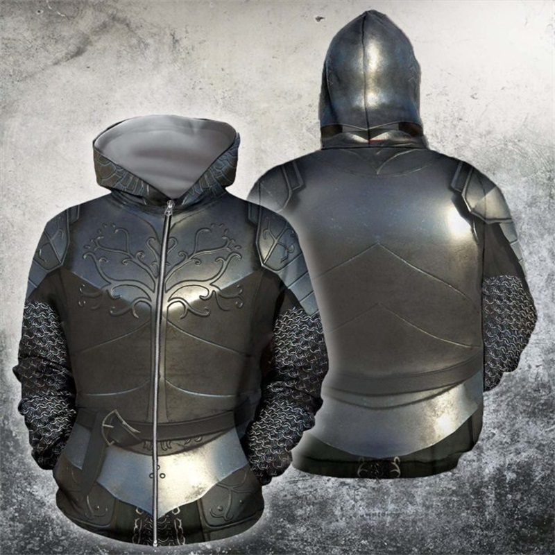 Sweter Bertudung Mode Harajuku - 3D Printing Knight Armor ulasan dan harga