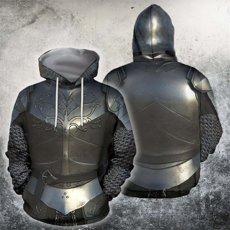 Sweter Bertudung Mode Harajuku - 3D Printing Knight Armor ulasan dan harga