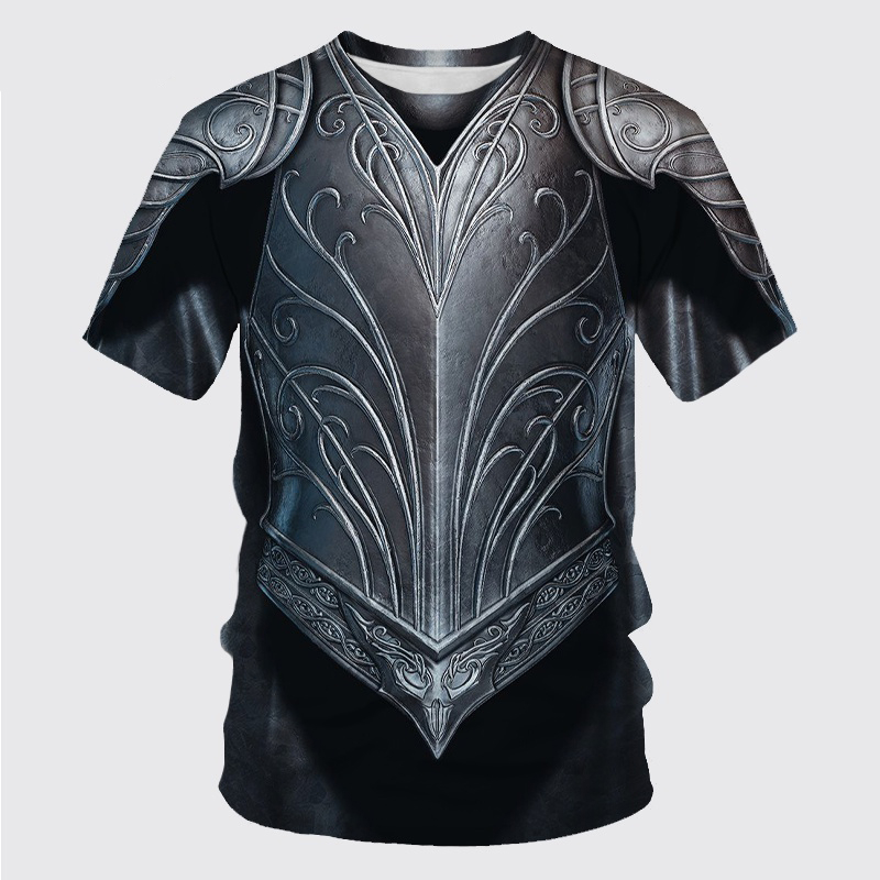 Kaos Pria Retro 3D Print Armor - 3D Printing Knight Armor ulasan dan harga